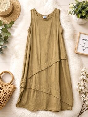 Oh My Gauze! Sleeveless Olive Maxi Linen Dress